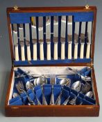 A canteen of silver plated cutlery in fitted oak box