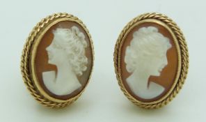 A pair of 9ct gold earrings set with cameos