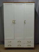 Ikea or similar three door wardrobe with four drawers below, W116 x D57 x H185cm