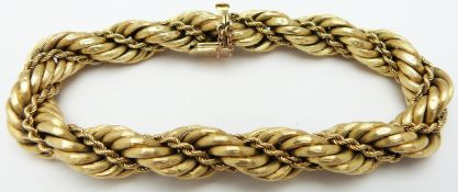 A large 18ct gold textured rope twist bracelet, 40.1g