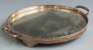Art Deco Viner's hallmarked silver twin handled tray with mirror base, Sheffield 1936, width 33.5cm,