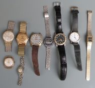 Nine ladies and gentleman's wristwatches including a 9ct gold Avia with cushion shaped case, MuDu