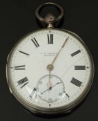 J W Benson hallmarked silver open faced pocket watch with inset subsidiary seconds dial, gold hands,