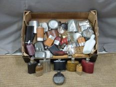 Collection of spirit flasks to include plated, pewter, leather covered etc