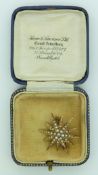Victorian starburst brooch/pendant set with seed pearls in vintage jewellery box