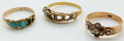 Two Victorian 15ct rose gold rings and another Victorian ring, 5.6g