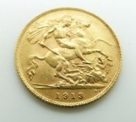 1913 George V proof gold half sovereign