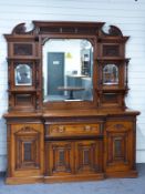 Victorian breakfront mirror back sideboard with carved detail and gilt brass drop-ring handles 183 x