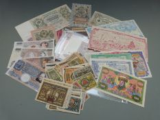 A collection of overseas banknotes etc, to include Polish, Russian, German, Notgeld, Chinese Hell