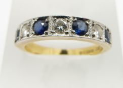 An 18ct gold half eternity ring set with sapphires and diamonds, each approximately 0.15ct, 4.9g,