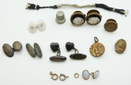 A pair of Victorian silver cufflinks in the form of hearts, Birmingham 1897, 9ct white gold watch