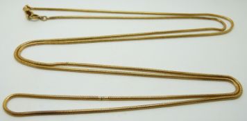 Victorian yellow metal guard chain made up of snake links, 26.6g, 69.2cm drop