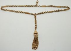 Victorian 9ct rose gold fob/ watch chain with tassel decoration, 21.5g, 29cm long