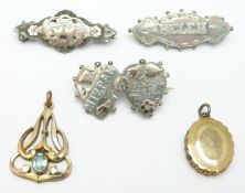 Victorian silver Mizpah brooch, silver sweetheart brooch, silver brooch, gold plated locket etc