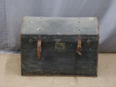 Vintage dome topped travelling trunk with railway labels including Glasgow and South Western,