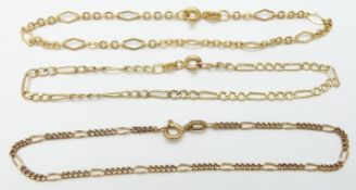 Three 9ct gold bracelets, 3.7g