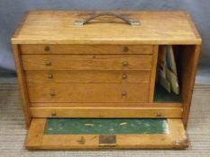 A light oak fitted tool chest and contents to include micrometers, width 52cm