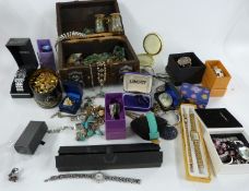 A collection of costume jewellery including agate, watches, rings, opera glasses etc