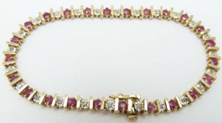 A 9ct gold bracelet set with rubies and diamonds, 9.5g