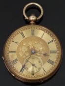 Chronometer Lever Balance 14ct gold open faced pocket watch with inset subsidiary seconds dial,