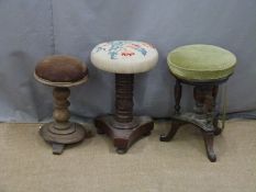 Three circular 19thC piano stools