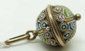 A silver gilt egg pendant set with micro mosaic