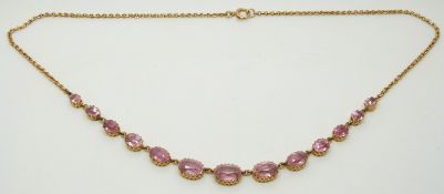 Victorian necklace set with graduated oval pink topaz, 13g