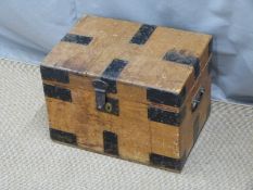 Metal bound pine trunk with handles to end, W45 x D33 x H31cm