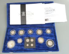 Royal Mint UK Millennium Silver Collection coin set including Maundy examples, cased with