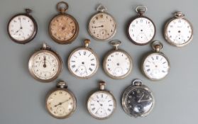 Twelve various open faced pocket watches including Medana Art Deco style, keyless winding examples