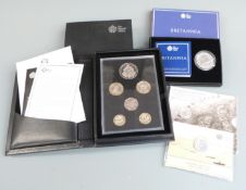 2014 Royal Mint proof coin set together with an uncirculated Britannia, a quarter ounce SS Gairsoppa