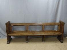 19thC oak pew with carved ends, ex Cirencester Parish Church, purchased 1970's, 240 x 49cm