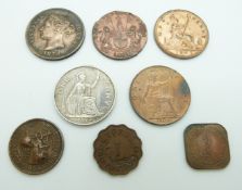 Cyprus one plastre Queen Victoria 1879 together with East India Company coins, 1808, further