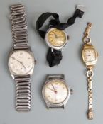 Four ladies and gentleman's wristwatches comprising a Buren cushion shaped example, one Avia and two