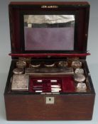 Victorian rosewood inlaid gentleman's travelling vanity box with drawer under and fitted interior,