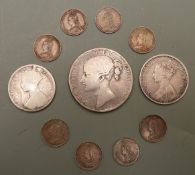 Victoria 1845 young head wreath back crown, F, together with a Gothic florin and a Godless florin