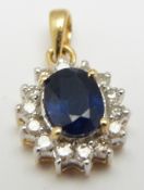 An 18ct gold pendant set with an oval cut sapphire measuring approximately 0.75ct surrounded by