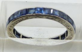 Art Deco platinum eternity ring set with rectangular cut sapphires, 3.0g, size M