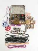 A collection of jewellery including Victorian brooches, micro mosaic brooch, coins, jet brooch,