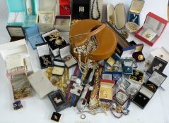 A collection of costume jewellery including silver pendant, beads, brooches etc