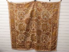 A 19thC embroidery on cream ground, with nine abstract guls and floral border, 168 x 168cm