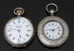 Two continental silver open faced pocket watches, one keyless winding by Pickford & Co of Islington,