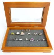 Fifteen silver rings including cubic zirconia, peridot etc