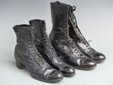 Two pairs of possibly Edwardian leather ladies boots with leather laces