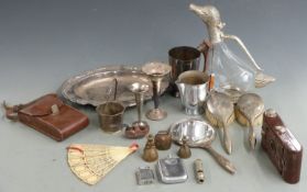 Hallmarked silver mounted dressing table set, plated figural novelty duck claret jug, vintage