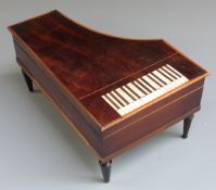 A late 19thC/early 20thC mahogany musical dressing table box in the shape of a grand piano, the