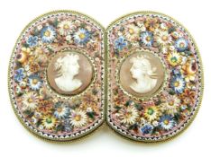 A 19thC Italian micro mosaic and cameo buckle converted to a brooch, with floral decoration, maker's