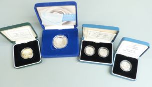 1999 Royal Mint silver proof coins comprising Diana memorial crown, Rugby World Cup two pounds, a