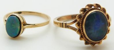 Two 9ct gold rings, one set with an opal doublet and the other an opal triplet, 3.9g