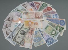 A collection of UK banknotes, £10, £5, £1, ten shillings, Scottish £5 and £1 etc, to include a